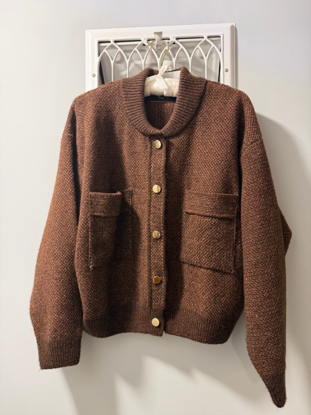 Mango Brown Knit Bomber Cardigan, Sz Medium